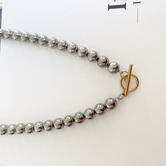 Stainless Steel ball beads Necklace Womens Jewelry T closure - Picture 5 of 8